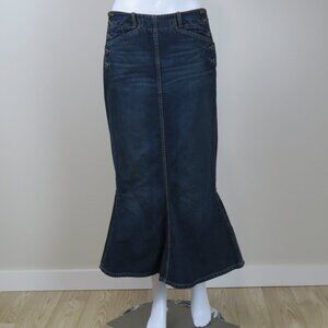 Ralph Lauren Mermaid Fish Tail Flare Denim Skirt SIZE 31 Brass Button Detail